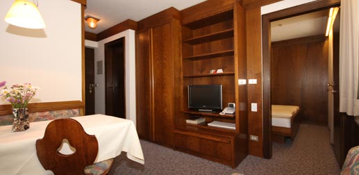 Wohnung 24: Wohnzimmer mit TV und Blick ins Schlafzimmer